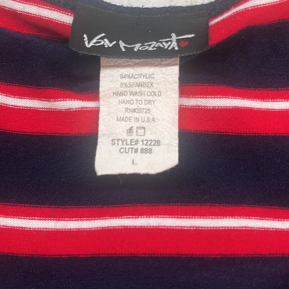 VINTAGE VON MOZART Navy & Red Striped Wrap Top - Large - Picture 3 of 5